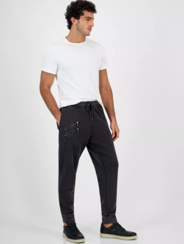 International Concepts Men's Regular Fit Acid Washed Moto Joggers Deep Black 2XL