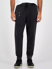 I.N.C.  Men's Regular-Fit Acid-Washed Moto Joggers Deep Black Large