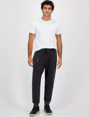 I.N.C.  Men's Regular-Fit Acid-Washed Moto Joggers Deep Black Large