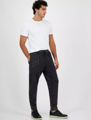 I.N.C.  Men's Regular-Fit Acid-Washed Moto Joggers Deep Black Large