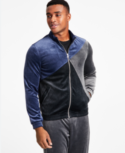 I.N.C. International Concepts Men's Regular-Fit Velour Jacket Navy Blue XS