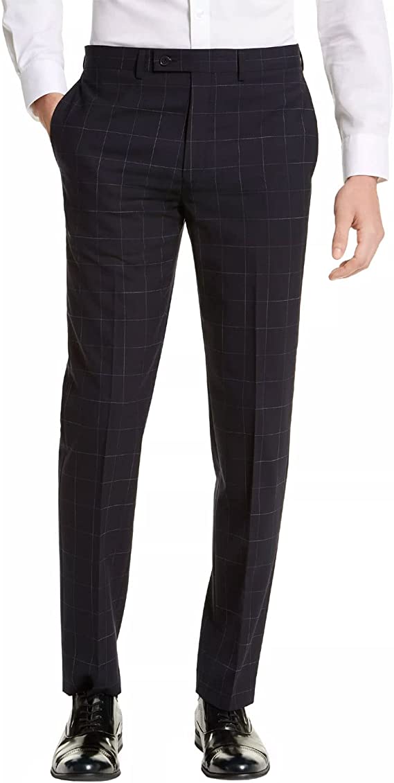 Calvin Klein Men's Skinny Fit Patterned Dress Pants Black Windowpane 36 X 32