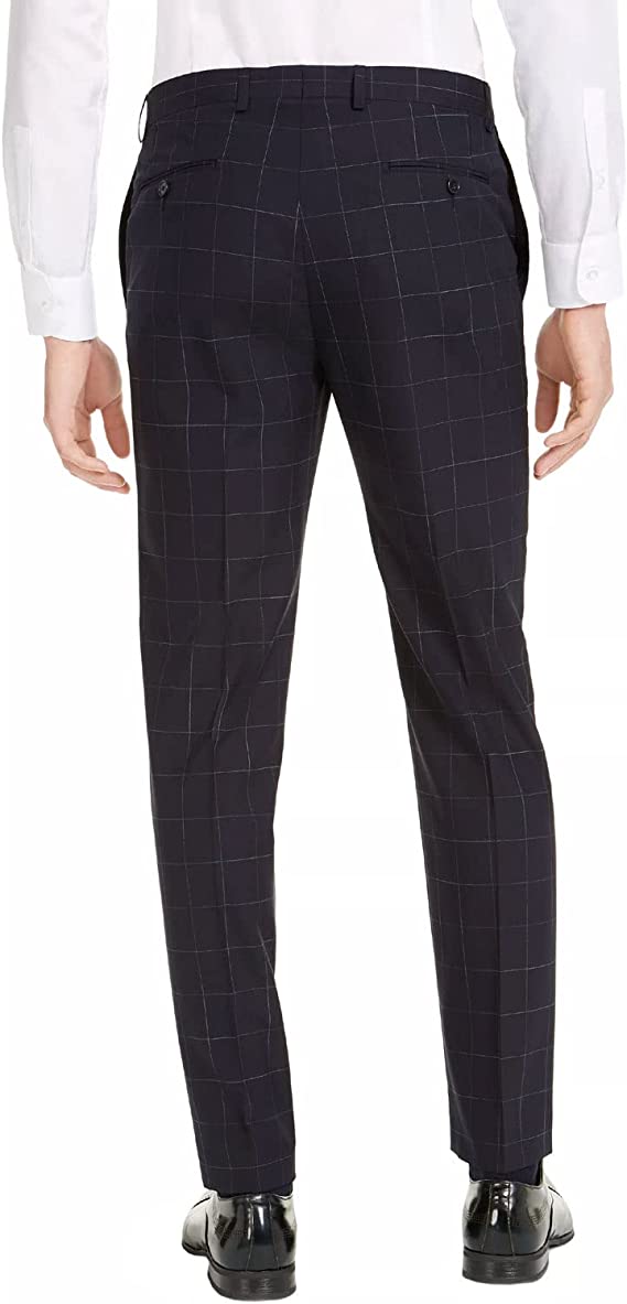 Calvin Klein Men's Skinny Fit Patterned Dress Pants Black Windowpane 36 X 32