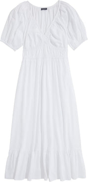 vineyard vines Women's Marina Poplin Puff-Sleeve Midi Dress XS White V Neck