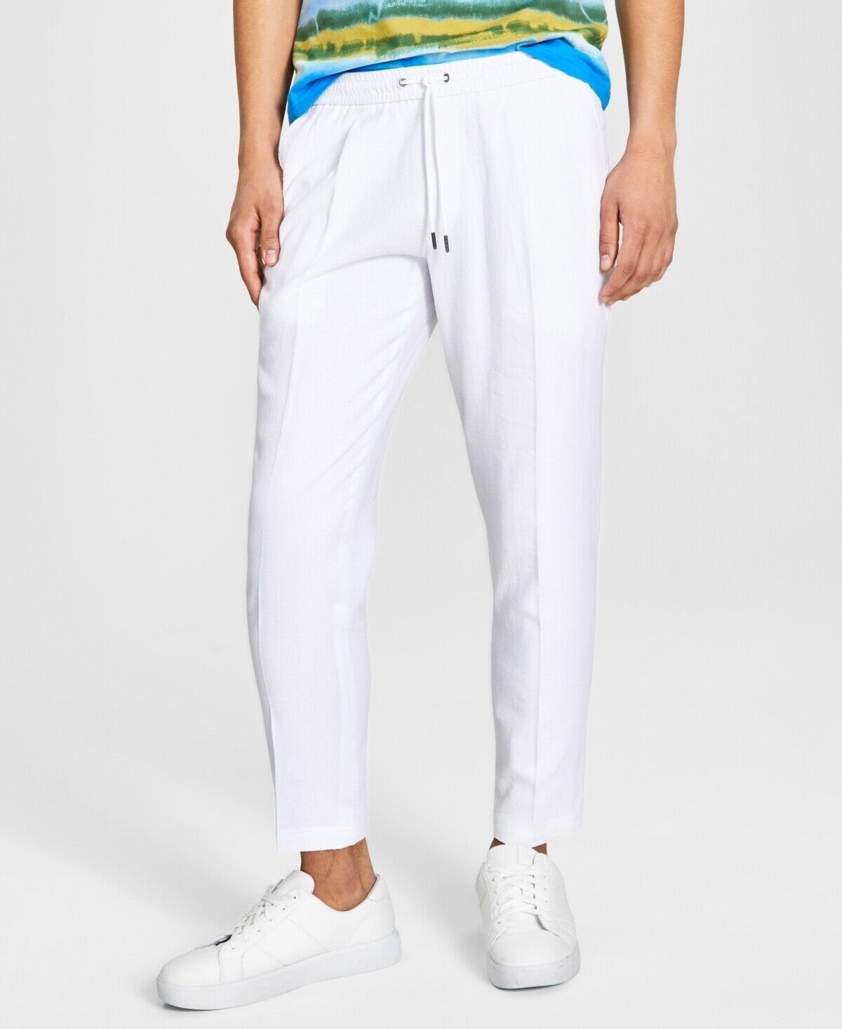 International Concepts Mens Regular-Fit Textured Drawstring Pants White Pure 2XL