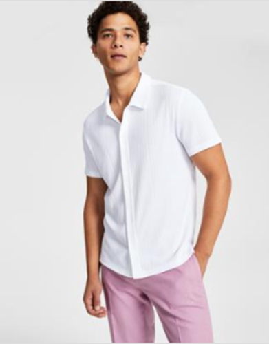 INC International Concepts Mens Rib Knit Button-Up Shirt Bright White XL
