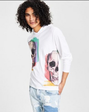 INC International Concepts Mens Skull Hoodie Sweatshirt White Pure Large