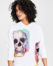 INC International Concepts Mens Skull Hoodie Sweatshirt White Pure Large