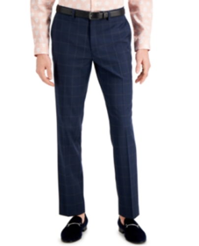 International Concepts Men's Slim-Fit Blue Windowpane Plaid Suit Pants 38 x 32