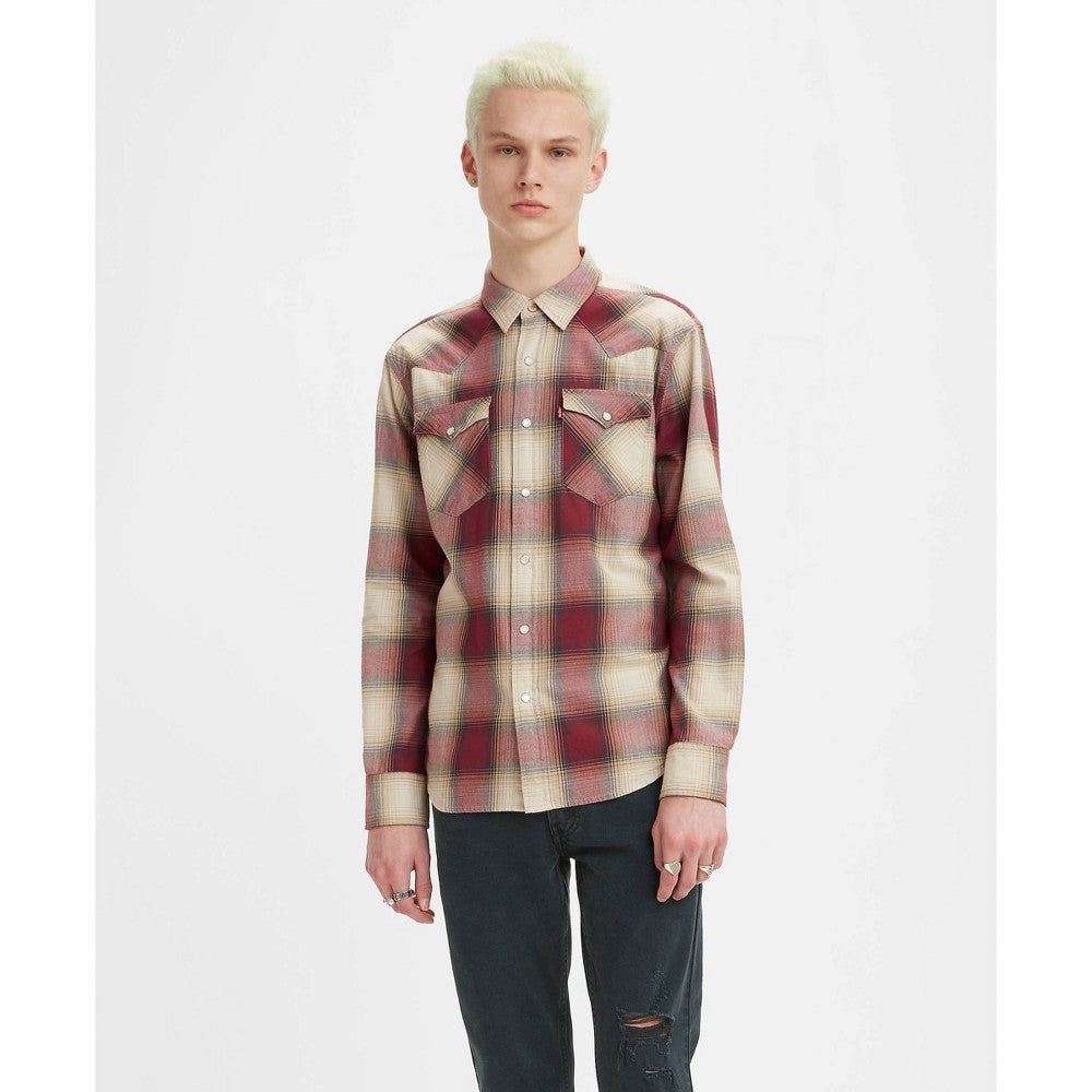 Levis Mens Classic Fit Western Standard Button Down Shirt Red Plaid Large