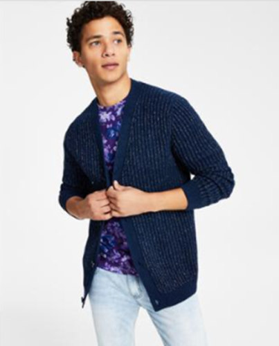 INC International Concepts Mens Twisted Classic-Fit Cardigan Basic Navy Medium