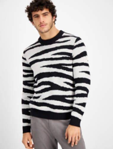 INC International Concepts Mens Zebra Stripe Sweater GREY HTR 2XL