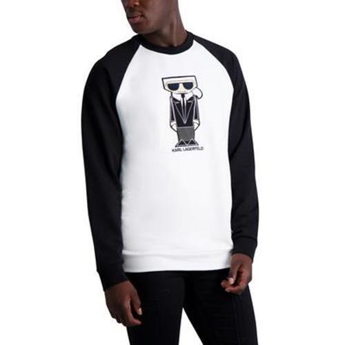 Karl Lagerfeld Paris Mens Colorblocked Crewneck Sweatshirt White Black Large