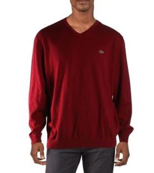 Lacoste Mens Jersey V-Neck Logo Sweater Dark Red 3XL