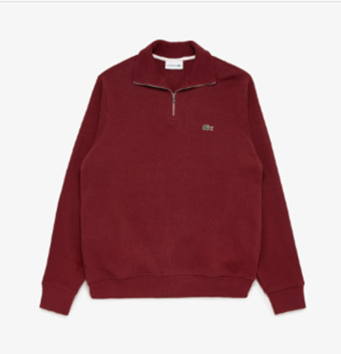 Lacoste Mens Solid Quarter-Zip Sweatshirt Bordeaux Red Large