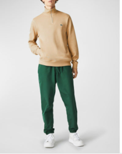 Lacoste Mens Solid Quarter-Zip Sweatshirt Viennese Dark Beige Small