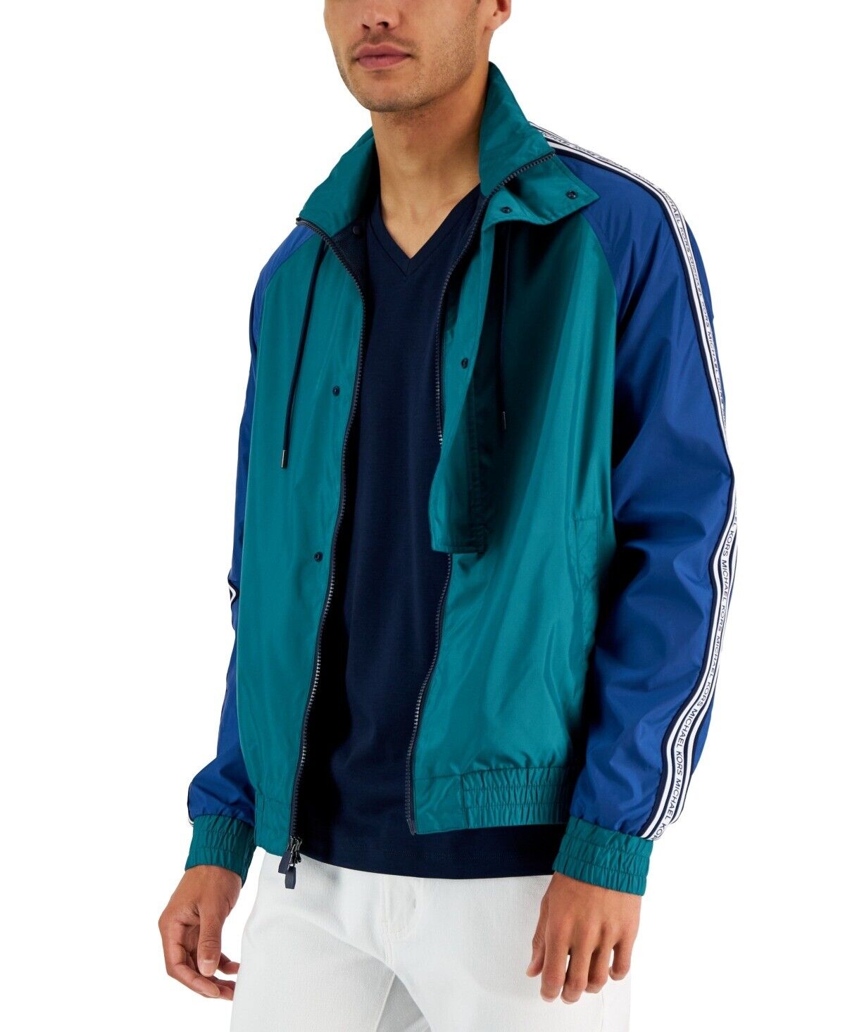 Michael Kors Men's Colorblocked River Blue Light Jacket Medium Wind Breaker