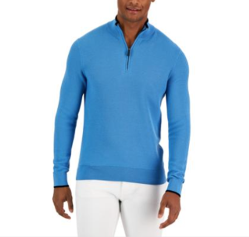Michael Kors Mens Textured Quarter-Zip Sweater Tide Blue Small