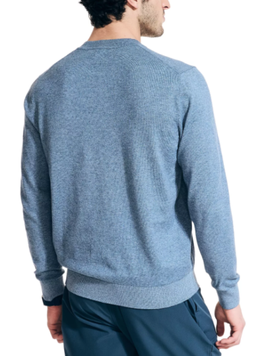 Nautica Men's Lightweight Jersey V-Neck Sweater Deep Anchor Heather Large