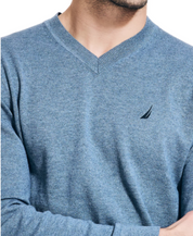 Nautica Men's Lightweight Jersey V-Neck Sweater Deep Anchor Heather Large