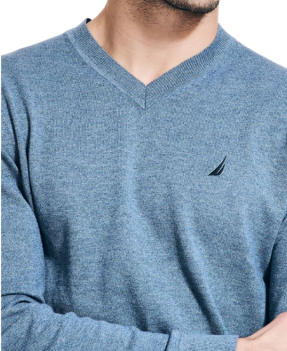 Nautica Men's Lightweight Jersey V-Neck Sweater Deep Anchor Heather Large