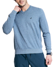 Nautica Men's Lightweight Jersey V-Neck Sweater Deep Anchor Heather Large