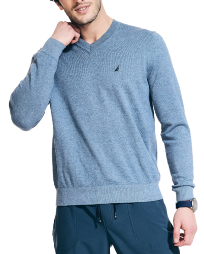 Nautica Men's Lightweight Jersey V-Neck Sweater Deep Anchor Heather Large