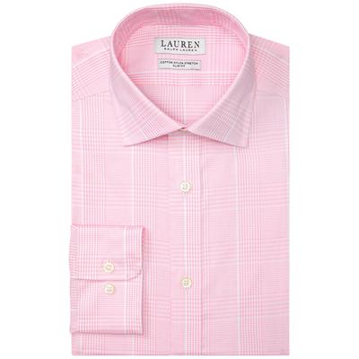 Lauren Ralph Lauren Men's Slim Fit Stretch Glen Plaid Dress Shirt Pink Large