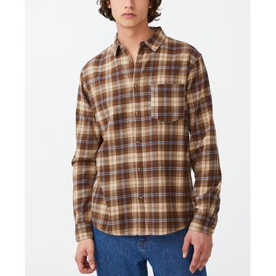 Cotton On Mens Camden Plaid Collared Button Down Shirt Brown Large