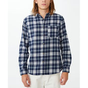 Cotton On Mens Button Down Shirt Blue Grid Medium