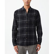 COTTON ON Men's Camden Long Sleeve Button Down Shirt Black Check Medium