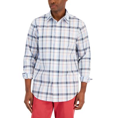 Club Room Men's Plaid Collared Buttondown Shirt White  Size Large
