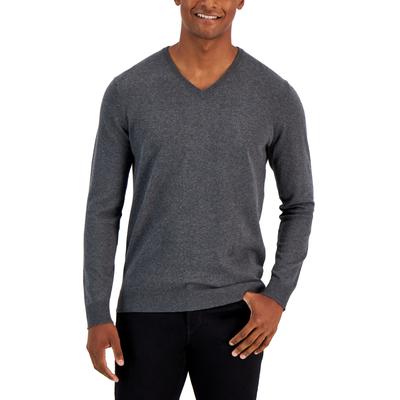 Alfani Men's Solid V-Neck Cotton Sweater Charcoal Grey Small