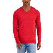 Alfani Mens Solid V Neck Sweater Scarlet Red Large
