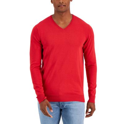 Alfani Mens Solid V Neck Sweater Scarlet Red Large