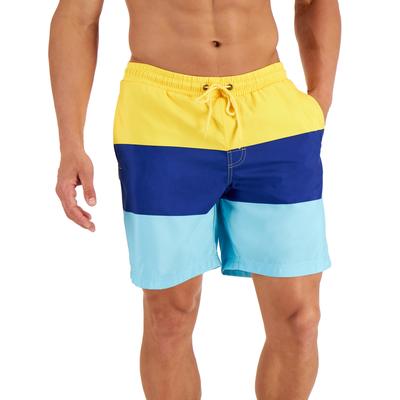 Club Room Mens Striped Colorblocked Swim Trunks Blue Yellow Medium