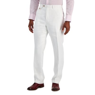 Tayion Mens Classic fit Dress Pants 42 / 30 White Herringbone