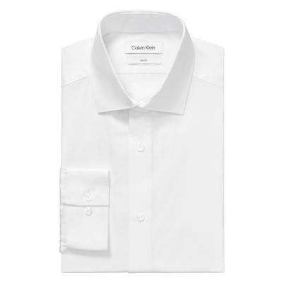 Calvin Klein Men's White Steel Slim Fit Herringbone Dress Shirt - 16.5 34-35