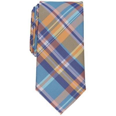 Club Room Men's Classic Plaid Tie Aqua Blue Orange Necktie