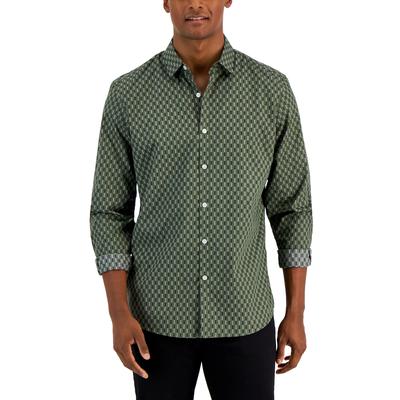 Alfani Mens Marco Geometric Print Button Down Shirt Costa Green Large