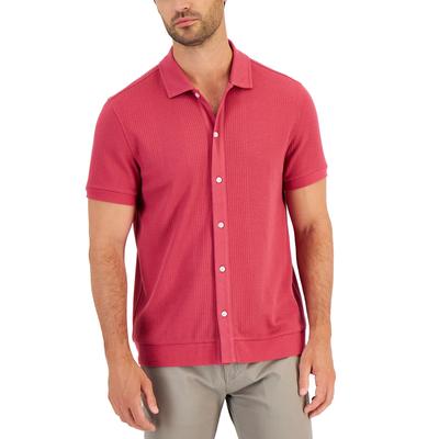 Alfani Men's Drop Needle Jacquard Polo   Pink Dahlia  Size Medium