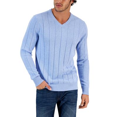 Club Room Mens Drop-Needle V-Neck Sweater Blue Yonder 2XL
