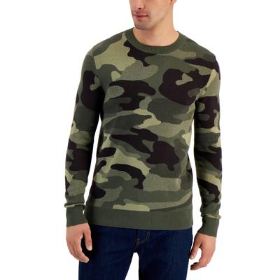 Alfani Men's Camo Pullover Crewneck Sweater  Dark Green Size Large