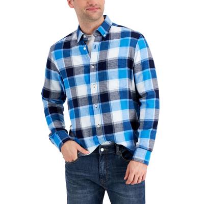 Club Room Men's Regular fit Plaid Flannel Shirt Sapphire Blue Navy Large