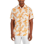 Club Room Men's Floral Weave Short sleeve Button up Shirt Orange White Small