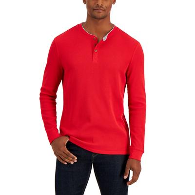 Club Room Men's Thermal Henley Shirt  Fire Red Medium