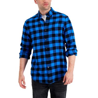 Club Room Men's Flannel Buffalo Plaid Shirt Blue Medium