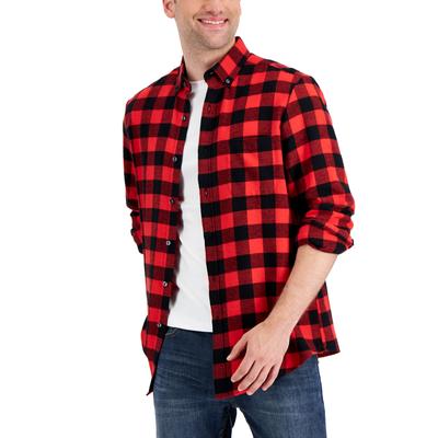 Club Room Men's Plaid Flannel Shirt Bright Ruby Red Combo 2XL