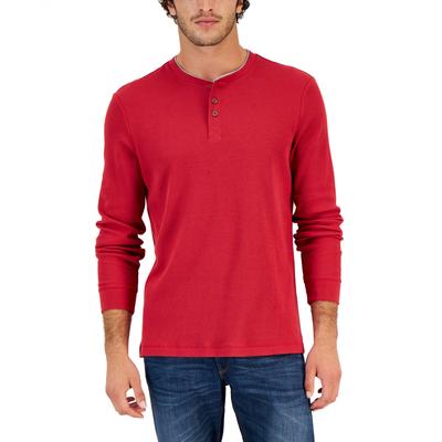 Club Room Men's Thermal Waffle Knit Henley Shirt Small Dark Red