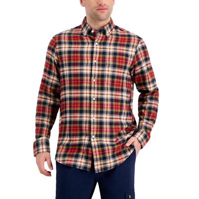 Club Room Men's Plaid Flannel Button Down Shirt  Bright Ruby Size Small